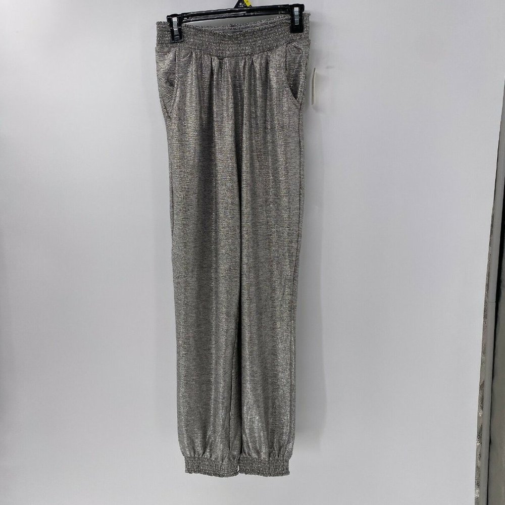 Anthropologie silver metallic joggers pants size S Small